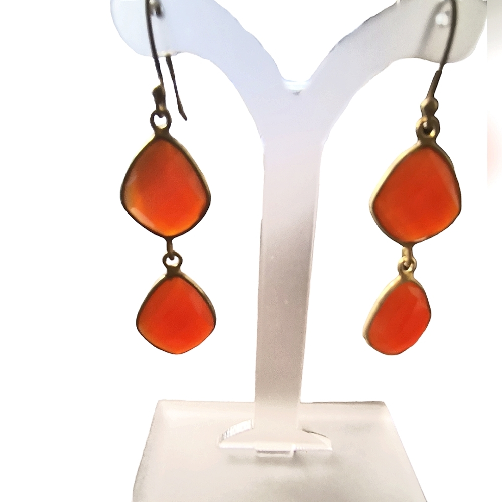 Natural Honey Onyx Gold Vermeil Over Sterling Silver Dangle Earrings Brand New